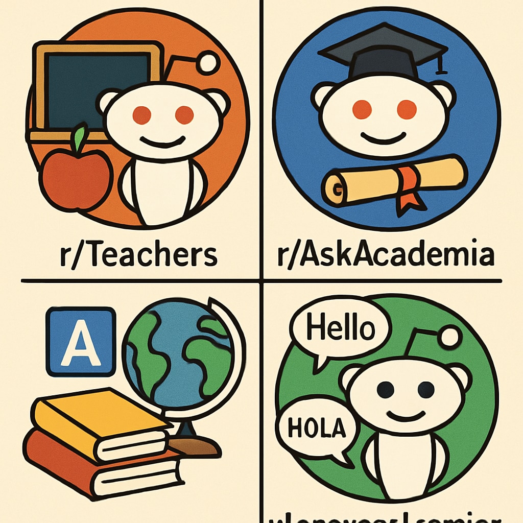 Subreddit logos representing educational communities on Reddit.