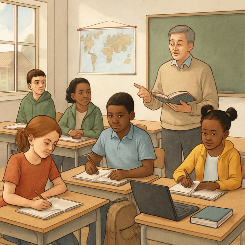 Students of various backgrounds in a classroom discussing social mobility.