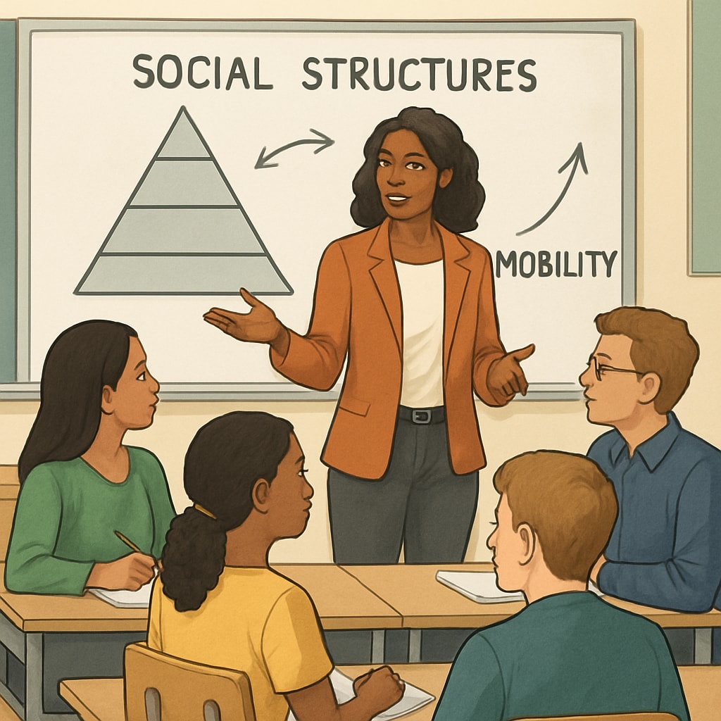 A teacher engaging students in a debate about socioeconomic mobility.