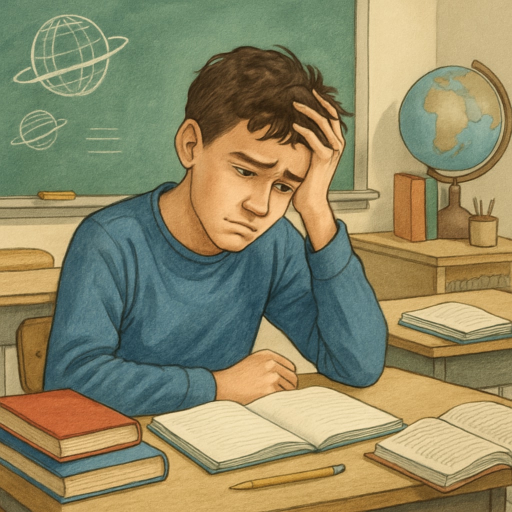 Student appearing stressed in a classroom, representing the effects of wrongful plagiarism accusations.