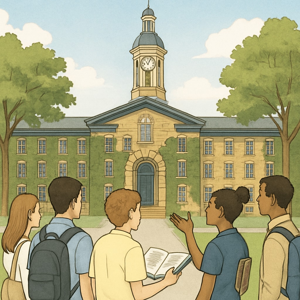 Students admiring Princeton University's Nassau Hall, symbolizing Ivy League prestige