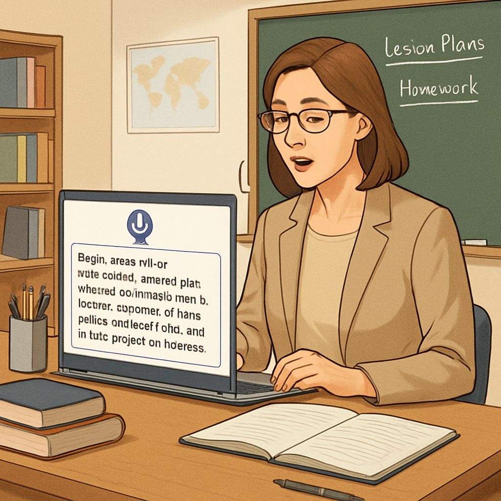 Teacher using WillowVoice for lesson planning in a classroom.