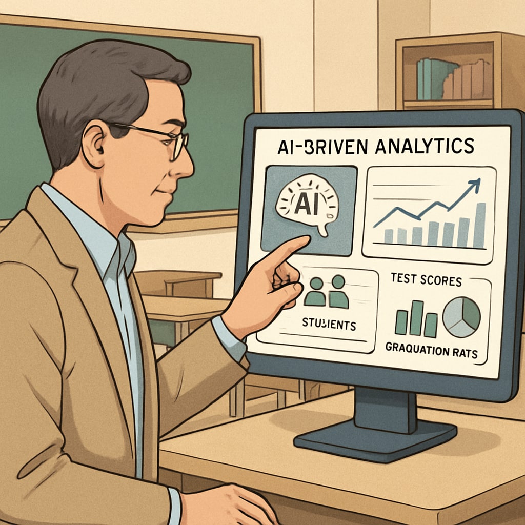 Policymaker using AI tools for education reform.