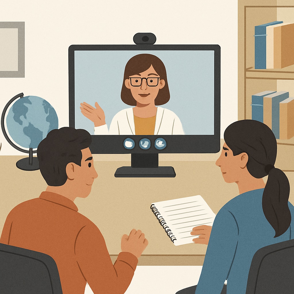 Virtual parent-teacher meeting during school relocation.