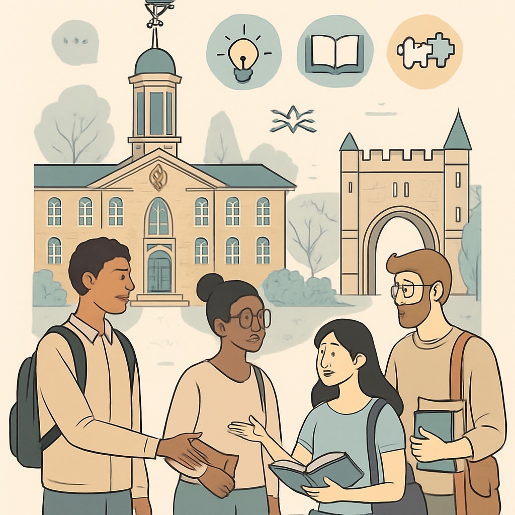A group of students interacting on Princeton’s campus, emphasizing diversity and collaboration. Students on Princeton campus interacting, showcasing collaboration and diversity