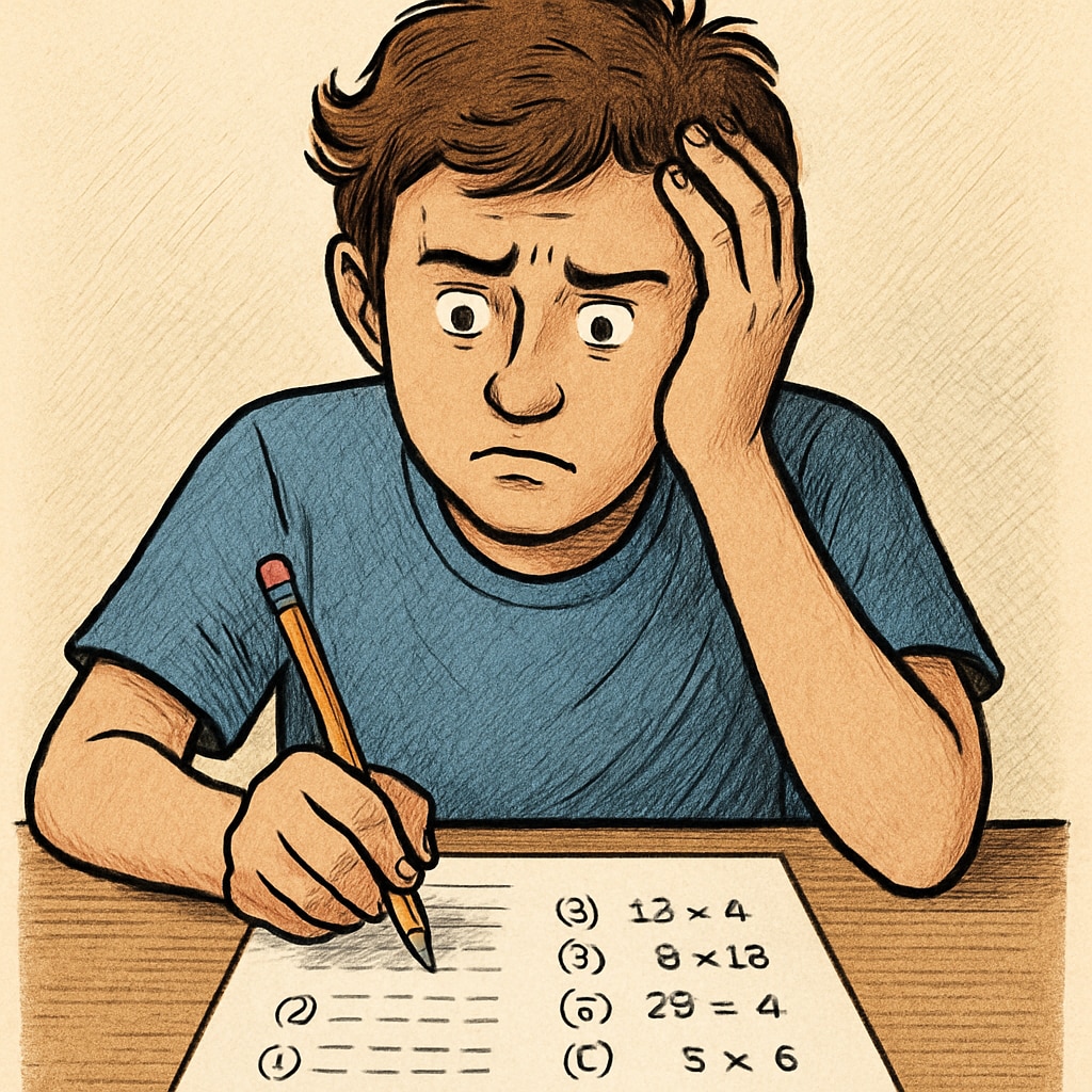 Student experiencing math anxiety during a multiple-choice test.