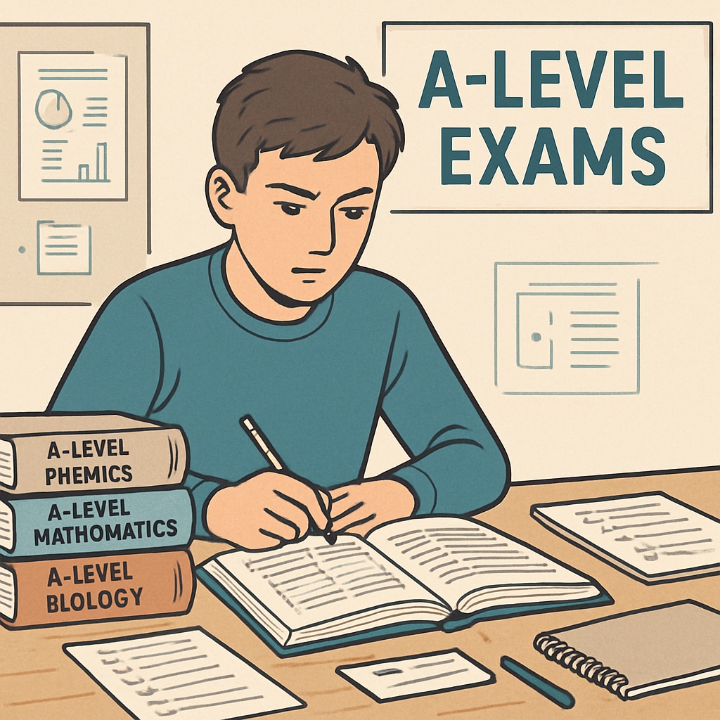 Student preparing for A-level exam retakes with study materials.