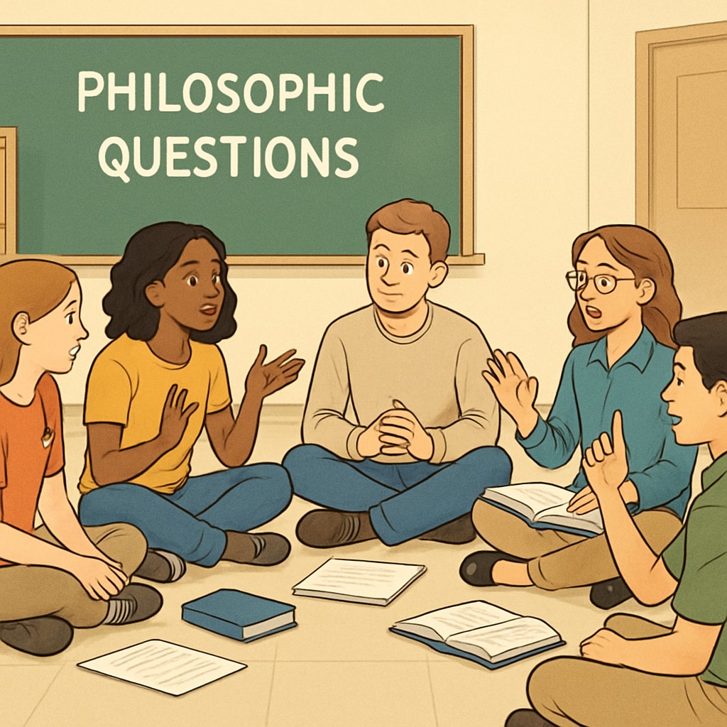 Students discussing philosophical ideas in a Socratic seminar during a K12 education experiment.