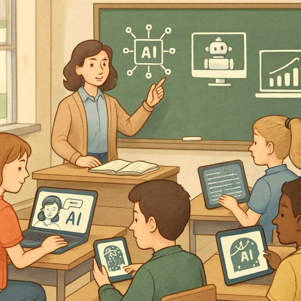 Students interacting with AI-driven learning tools during a lesson about modern competitive exams.