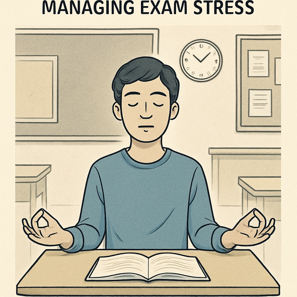 Student practicing mindfulness to manage exam anxiety.