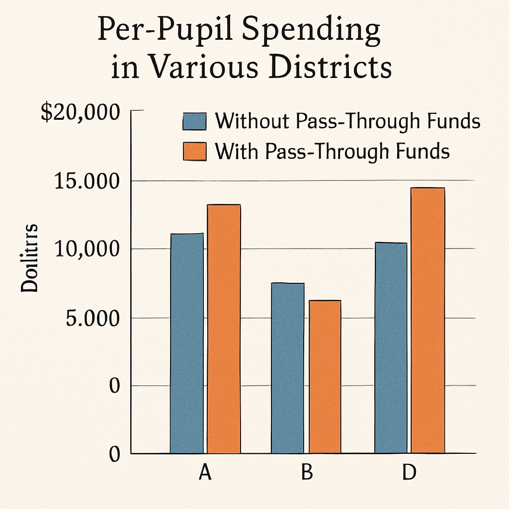 Chart comparing per-pupil spending statistics with and without pass-through funds.