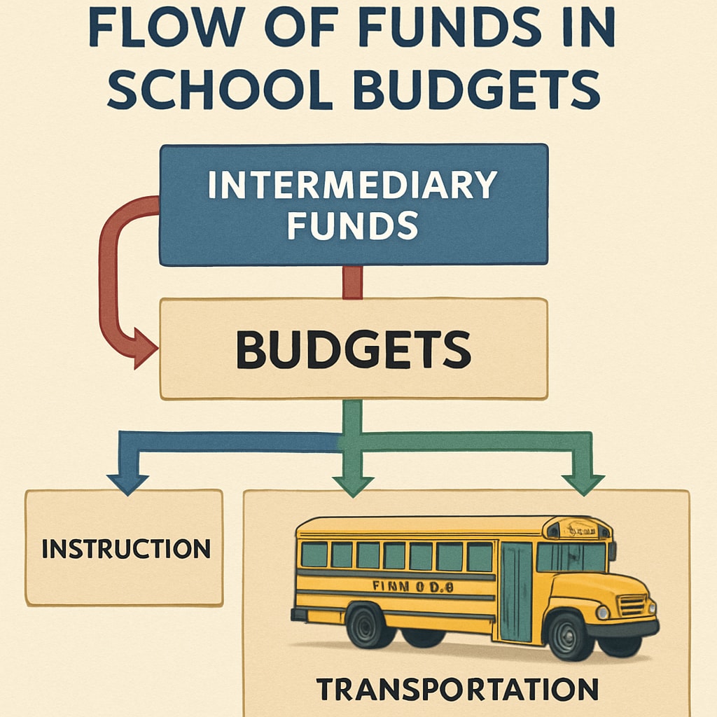 Graph illustrating intermediary funds' impact on per-student spending in school budgets.