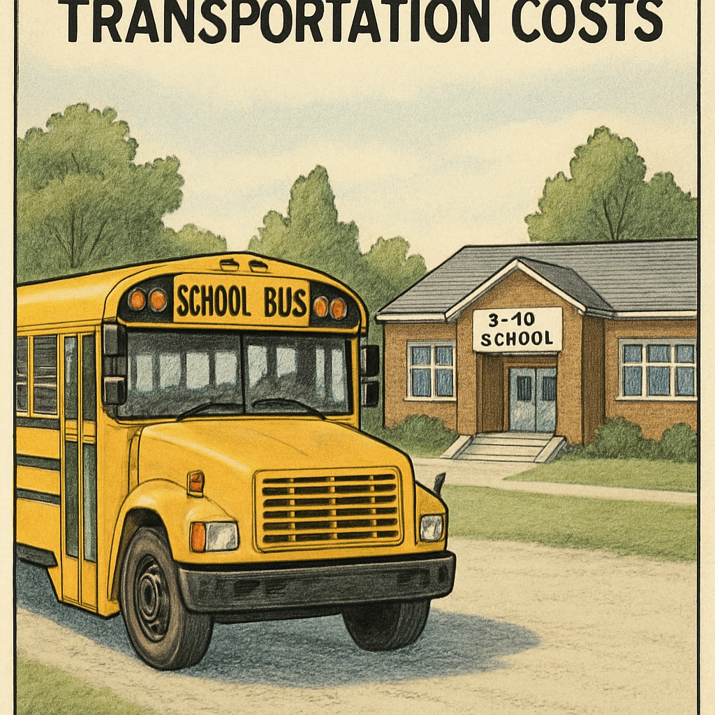 A school bus illustrating transportation costs in K-12 budgets.