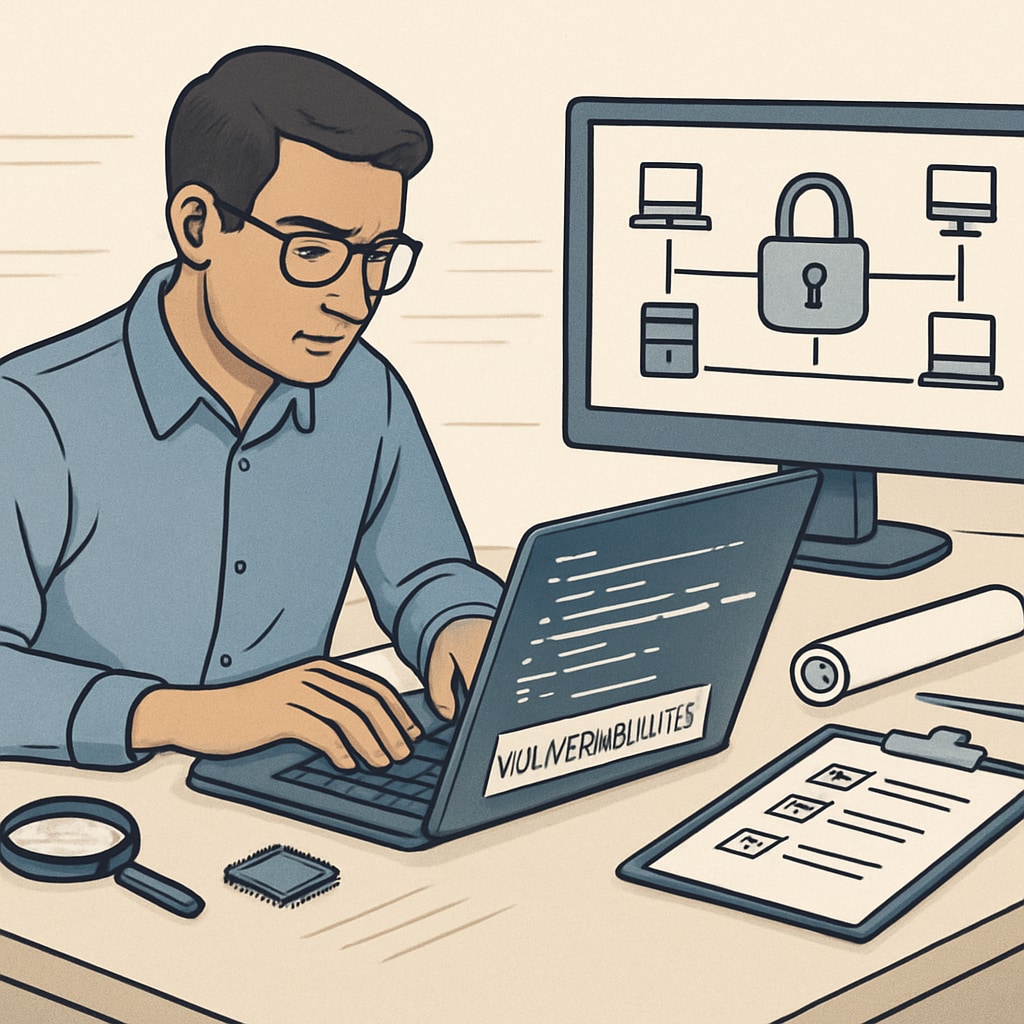Cybersecurity professional analyzing network vulnerabilities, related to university reputation and job prospects.