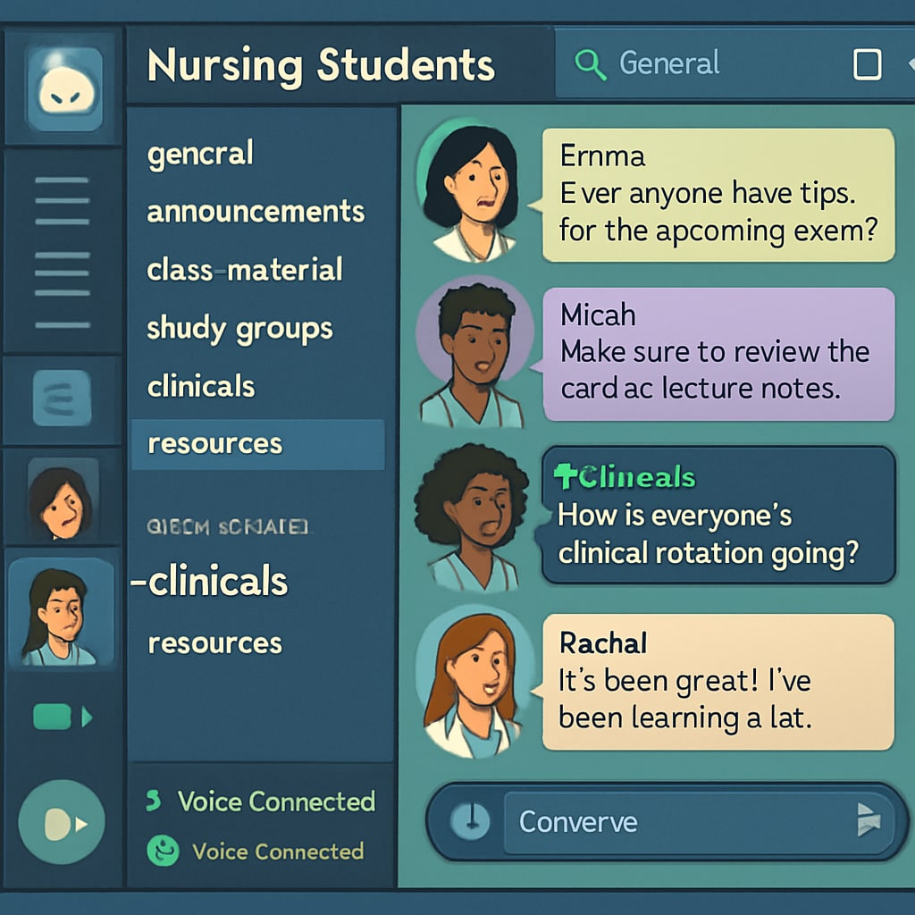 Nursing students collaborating in a Discord learning community.