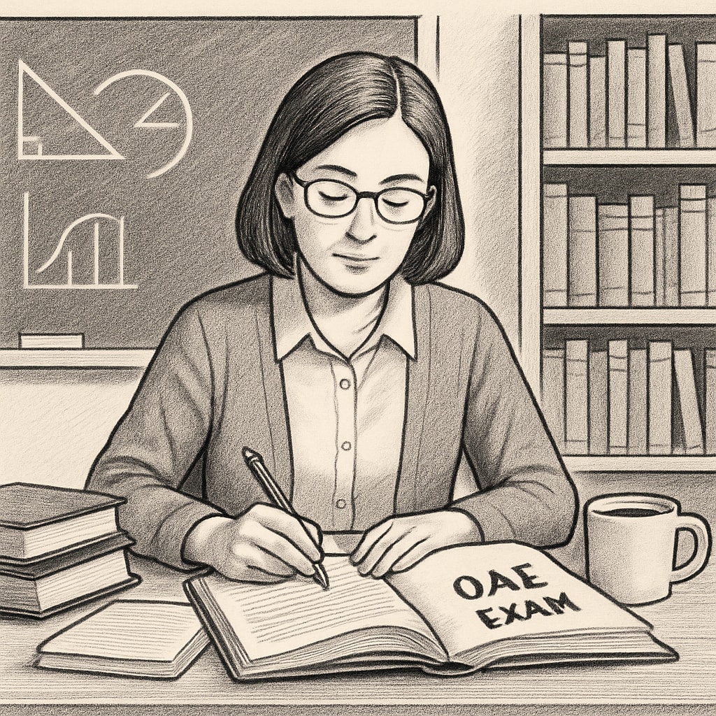 Teacher studying calmly for OAE exam, managing exam anxiety.