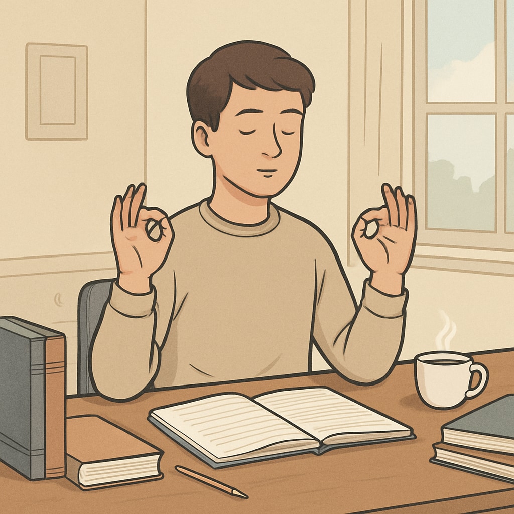 Student practicing mindfulness to manage OAE exam anxiety.