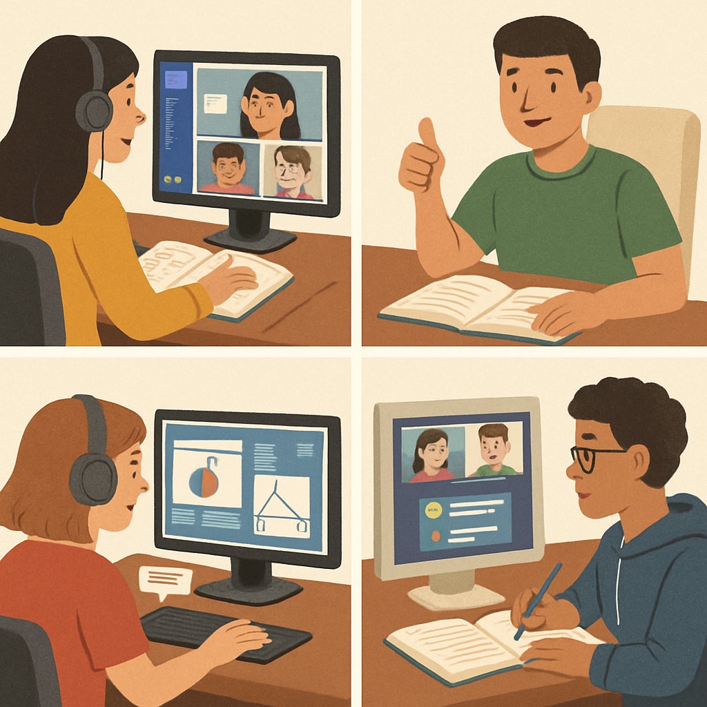 A group of students engaging in a virtual study session on Discord, showcasing its collaborative features. Students using Discord for a collaborative virtual study session.