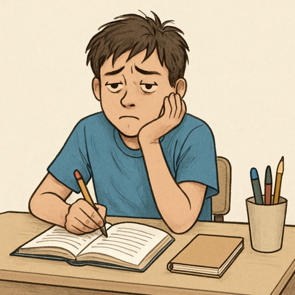 Teenager struggling to study, illustrating learning motivation challenges