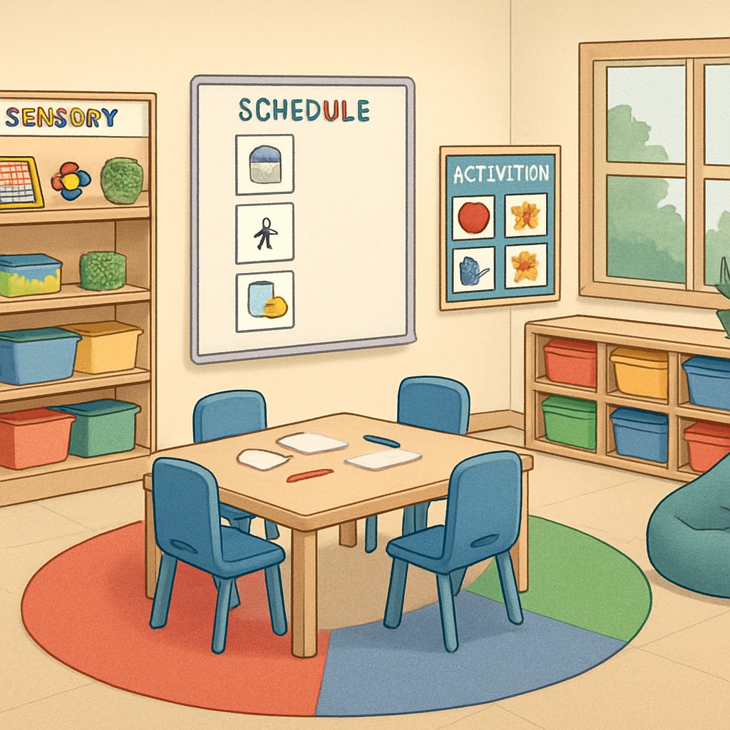 Special education autism classroom with sensory-friendly zones