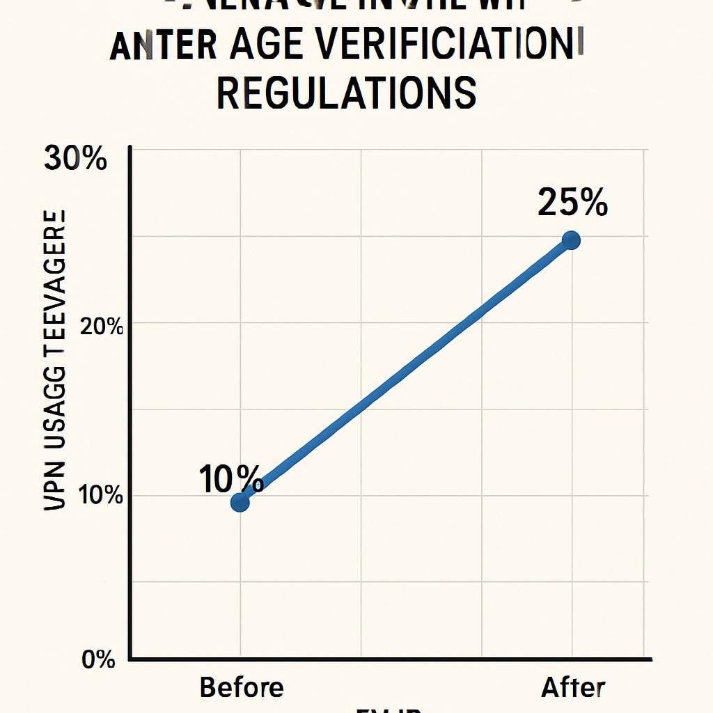 A chart or infographic showing the rise in VPN usage among teenagers in the UK after the implementation of age verification regulations. Graph showing VPN usage trends among UK teenagers post-age verification rules.
