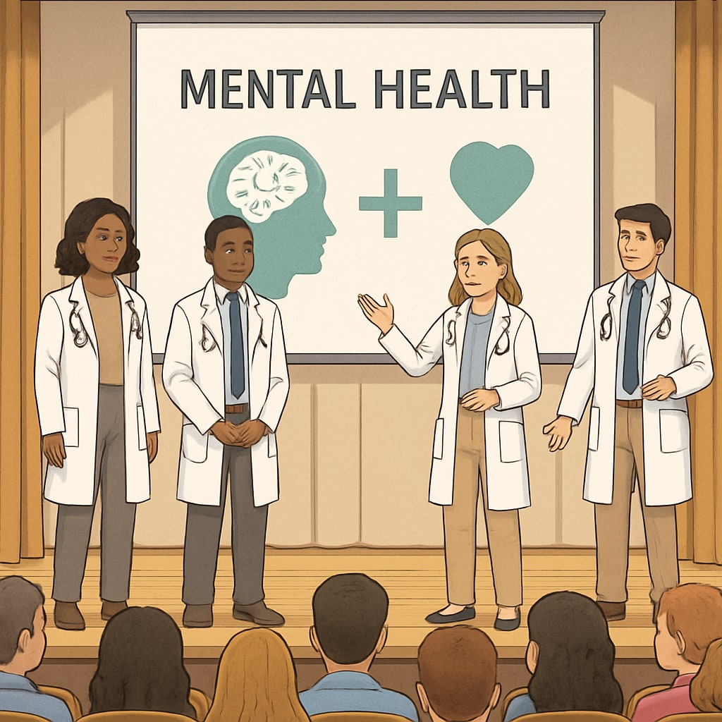 Medical students hosting a mental health talk for high schoolers