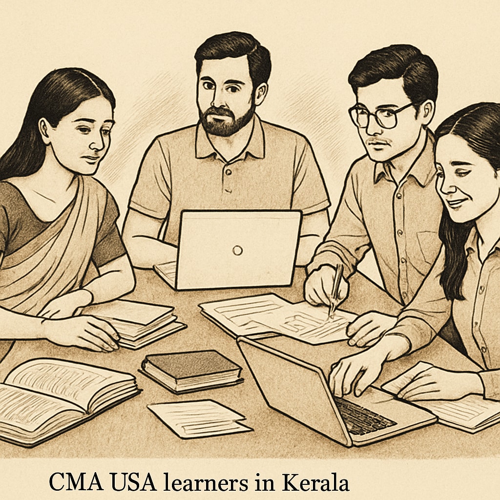 CMA USA learners in Kerala collaborating during a study session.