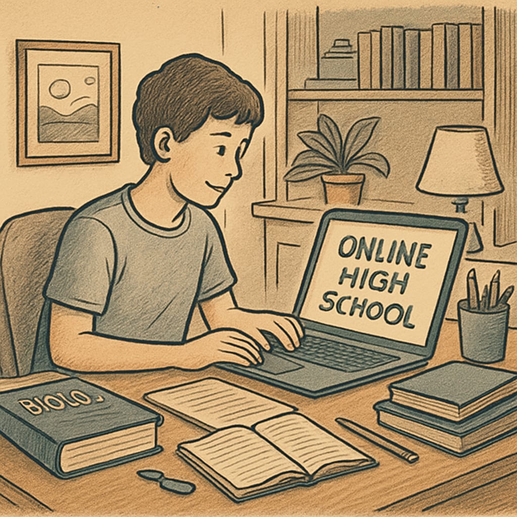 Online high school education allows students to learn from home.