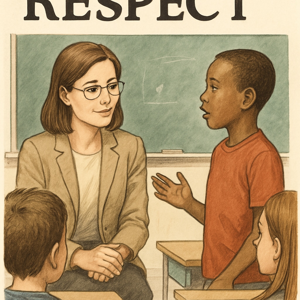 A teacher listening to a student, showcasing respect in education.