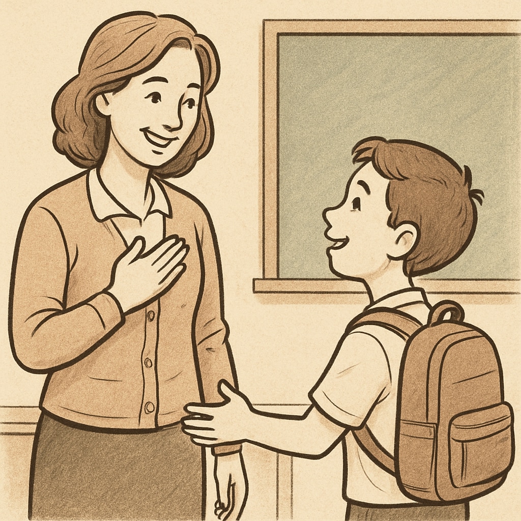 Teacher and student interaction symbolizing gratitude and respect in the classroom.