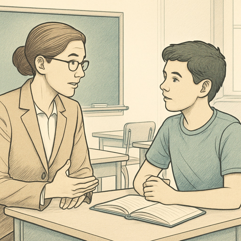 Teacher and student having a personal discussion to underline educational connection.