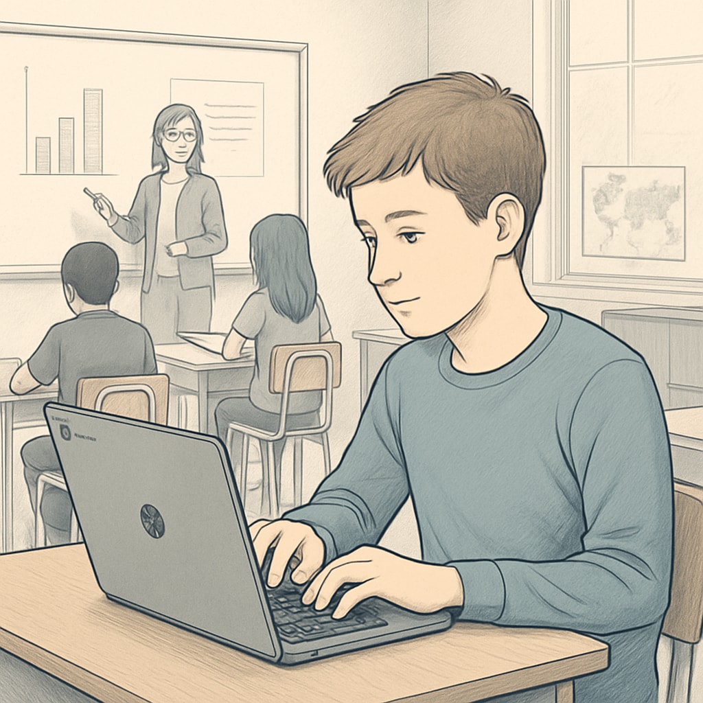 Student with Chromebook in a tech-enabled classroom