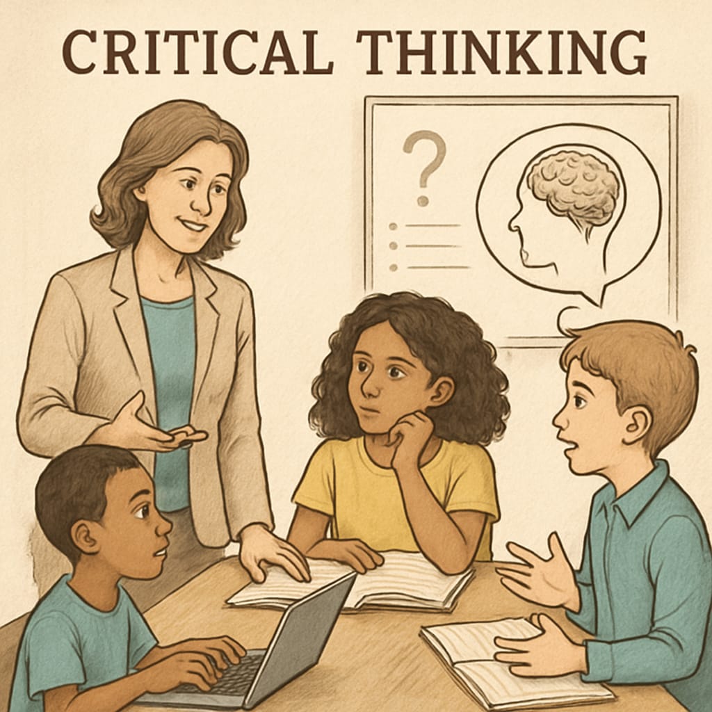 Teacher leading a critical thinking session with students