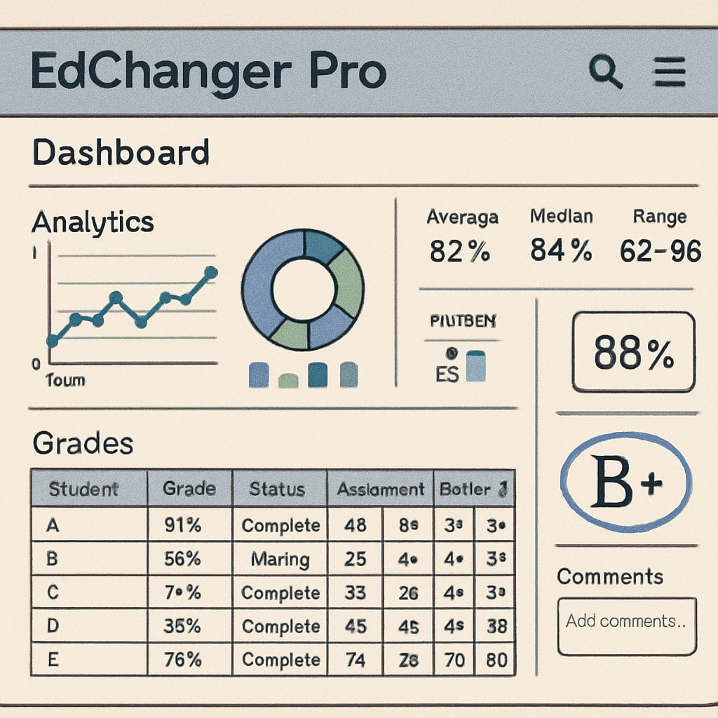 A close-up screenshot of EdChanger Pro's interface, displaying analytics and grading tools used by educators. EdChanger Pro's analytics and grading tools interface.