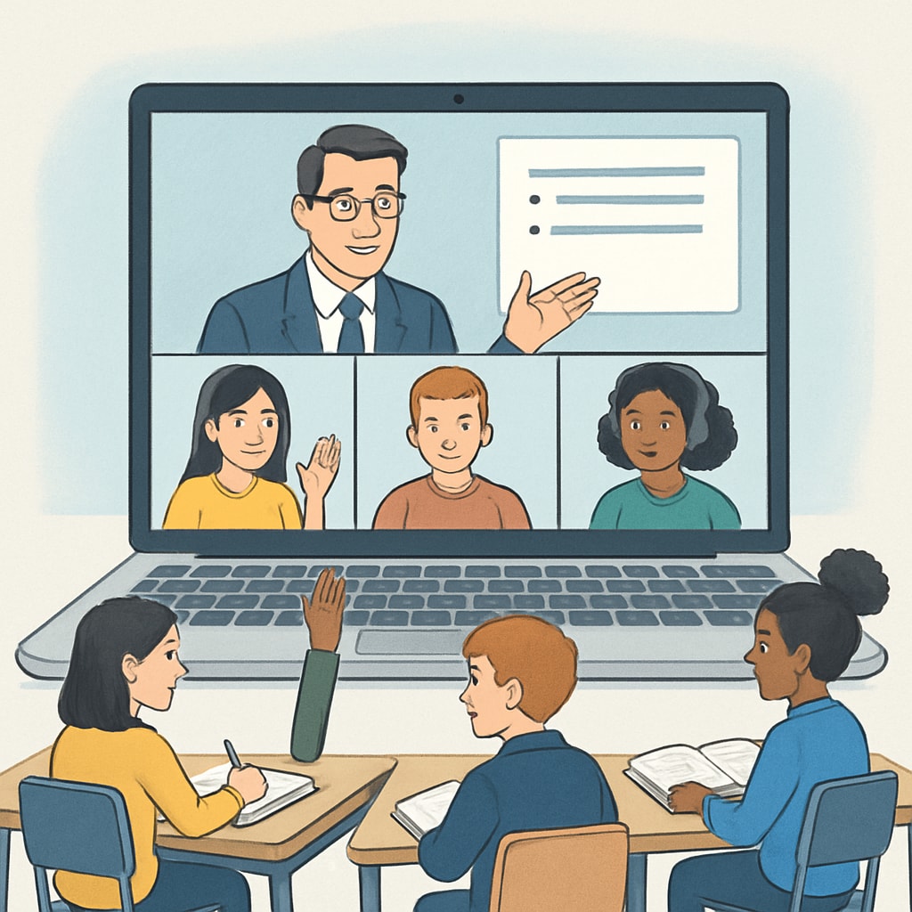 Online high school program with students engaging in a virtual classroom.