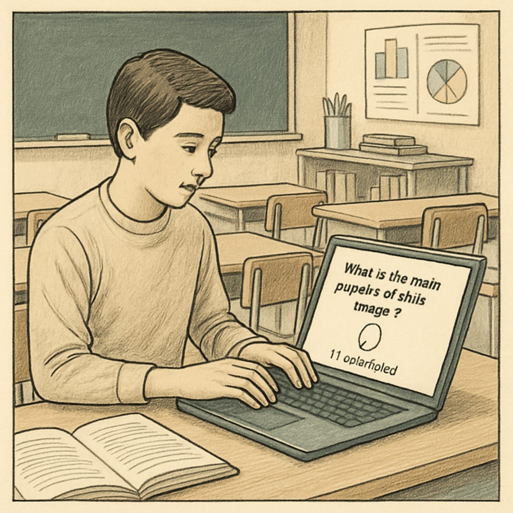 Student using AI-generated media literacy prompts in class.