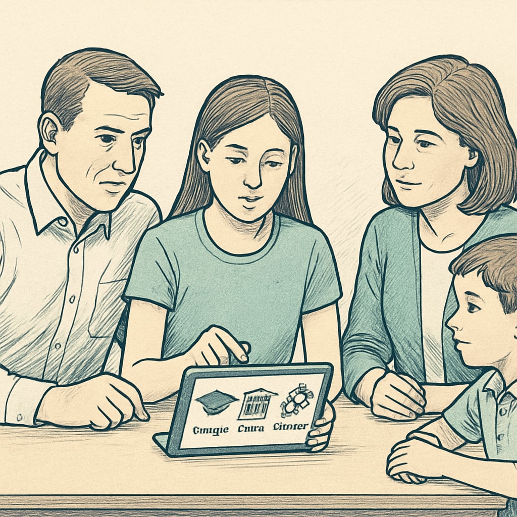 A family evaluating online school options, showcasing parental decision-making in education.
