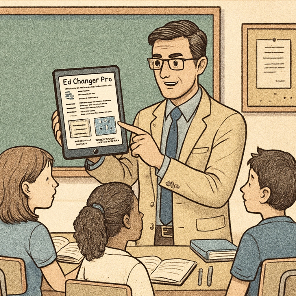 Teacher using education app EdChanger Pro for classroom tasks