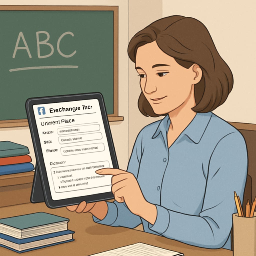 A teacher using EdChanger Pro on a tablet while designing lesson plans in a classroom setting. Teacher using EdChanger Pro for lesson planning in a classroom.