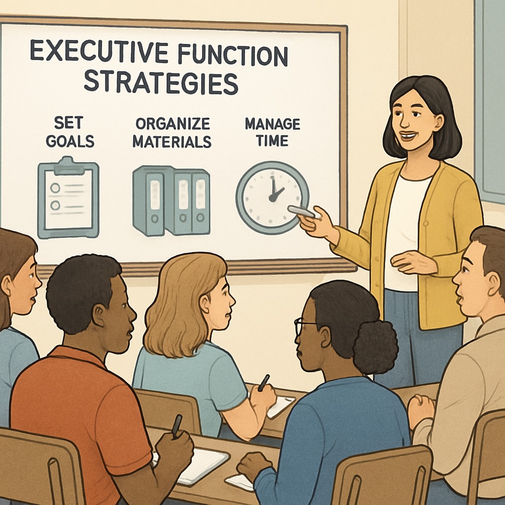 Parents and a speaker discussing executive function strategies for ADHD and special needs education.