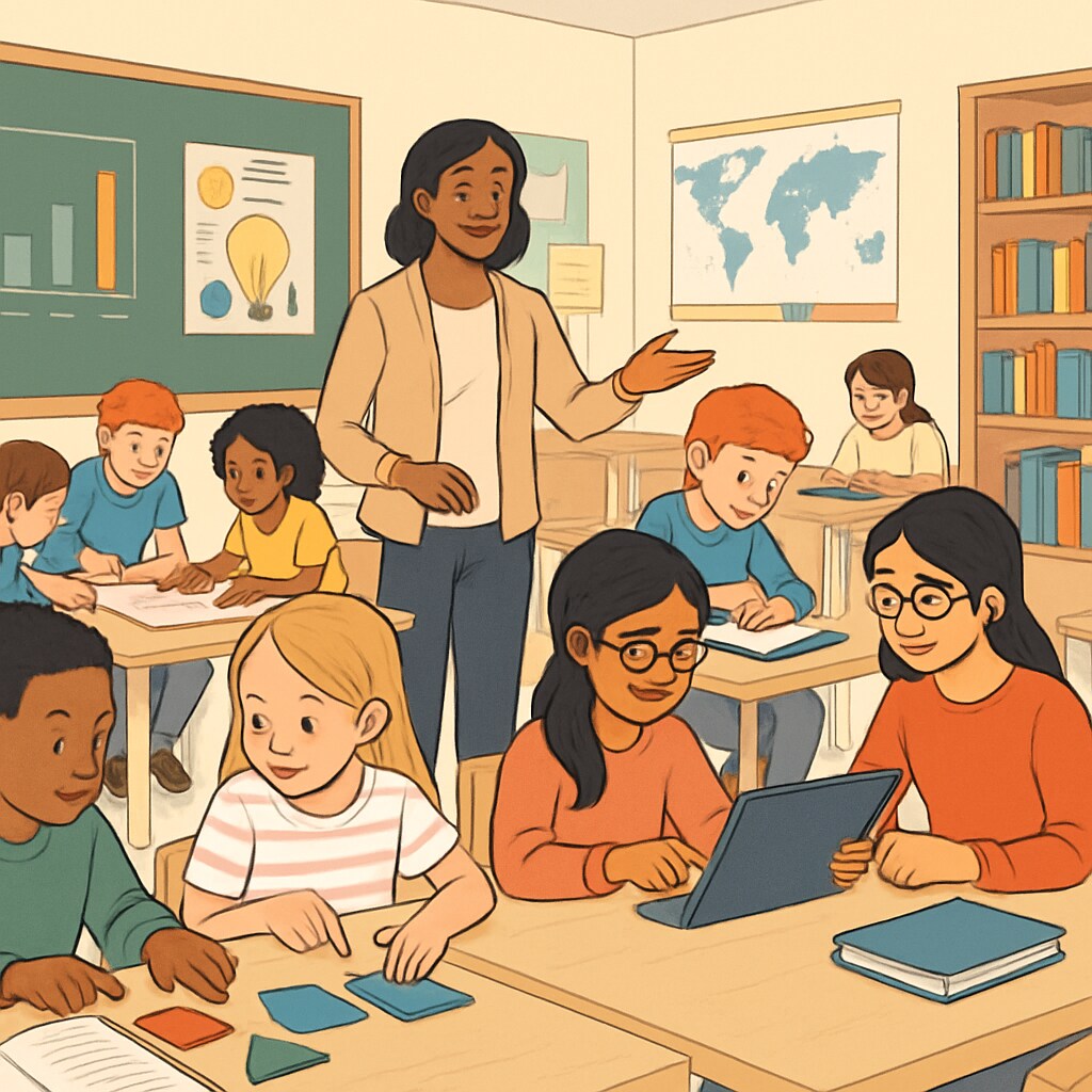 A supportive classroom environment with diverse students engaging in tailored learning activities. Inclusive education and executive function strategies in practice