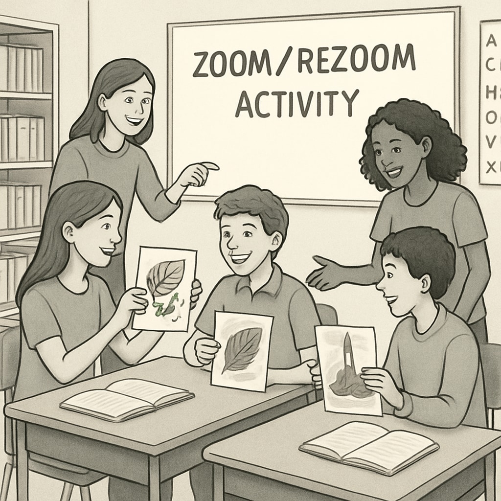 Students working on a Zoom/ReZoom activity in a classroom to build teamwork.