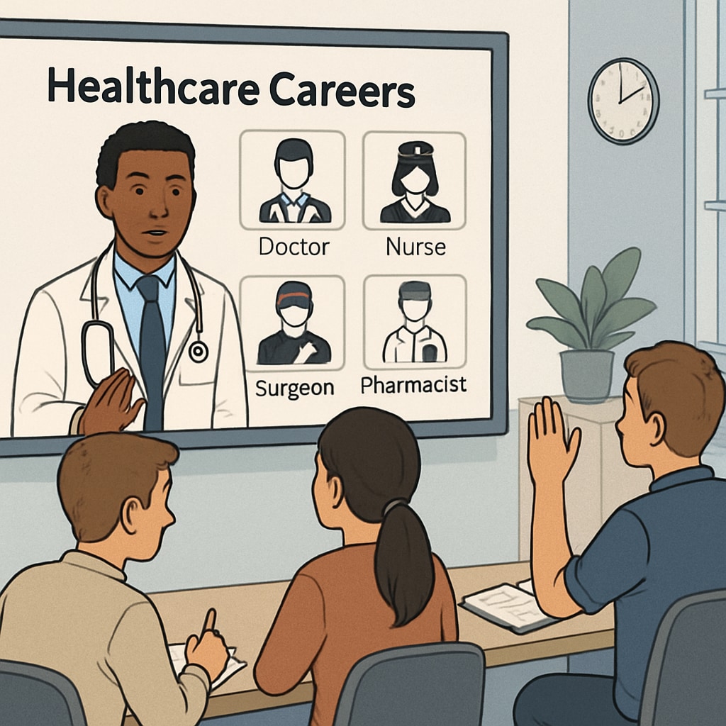 A virtual seminar with a physician discussing healthcare career paths to K12 students.