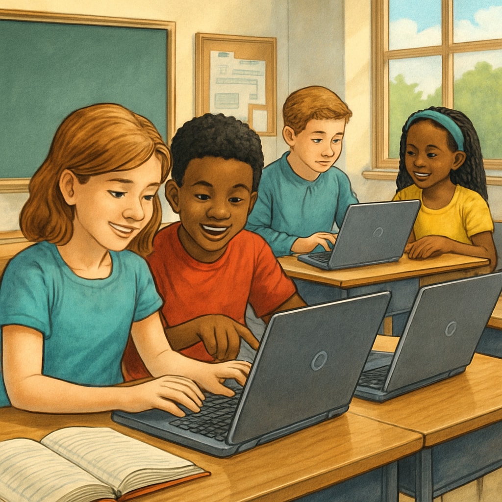 Students using Chromebooks in a classroom, highlighting EdTech efficiency.