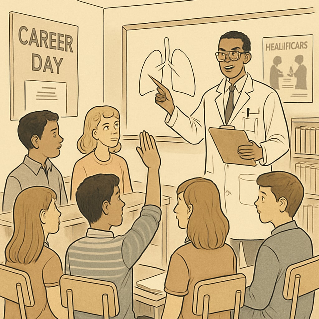 High school students learning about medical careers during an interactive session.