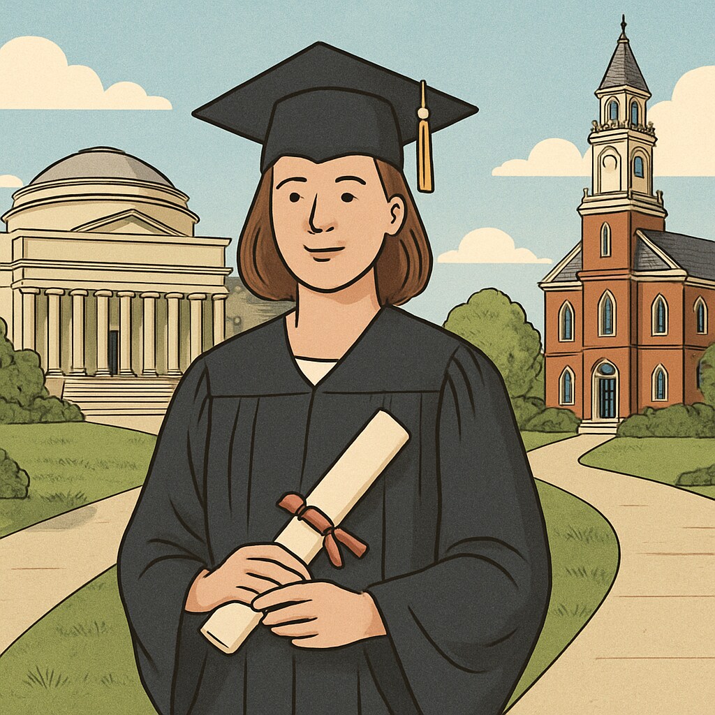 A graduate holding a diploma at a U.S. university campus, symbolizing career advancement. A graduate holding a diploma in front of a U.S. university campus.