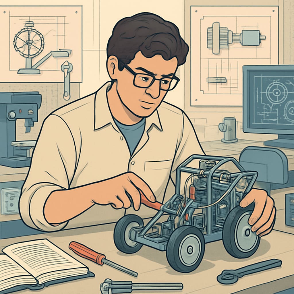 A graduate student working on an engineering prototype in a university lab. The image highlights the advanced opportunities provided by master’s programs. Graduate student designing an engineering prototype in a lab setting.