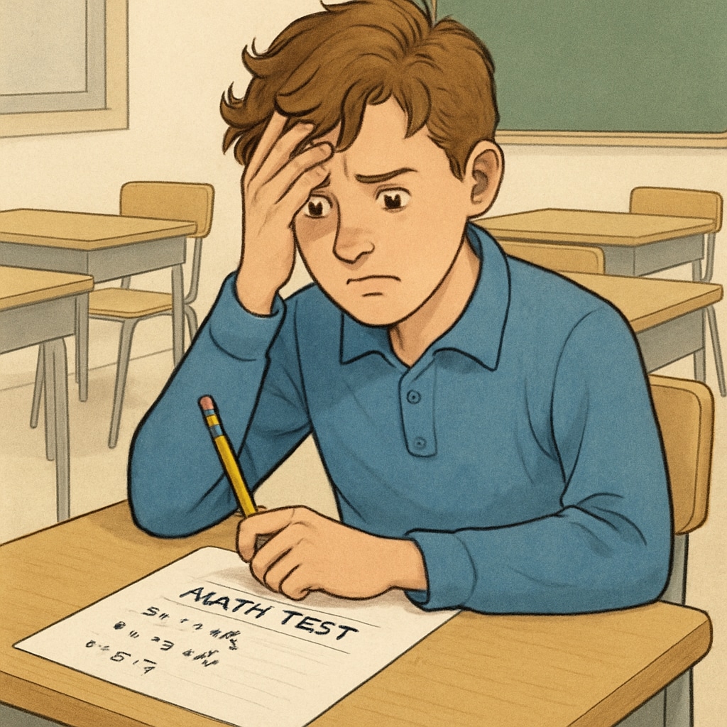 Stressed student facing math anxiety and test pressure during an exam
