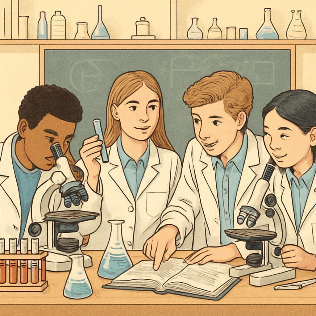 Students in a biology lab experiment related to medicine education.