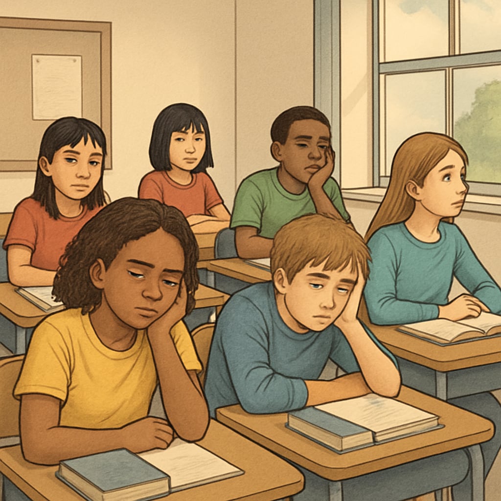 Students in a classroom showing signs of boredom, highlighting education boredom and student experience issues.